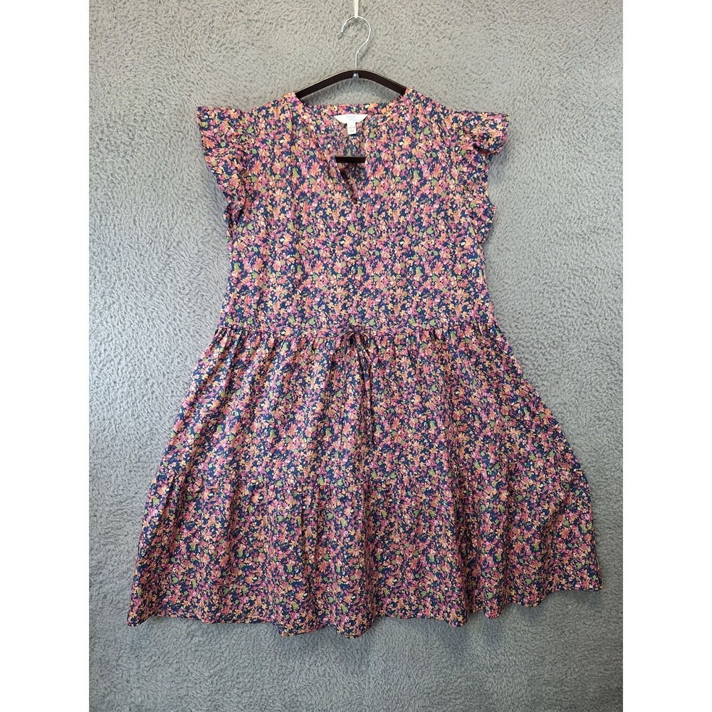 Time and Tru Mini Dress Womens Large Multicolor Floral Flutter Sleeve Pockets - Picture 1 of 10